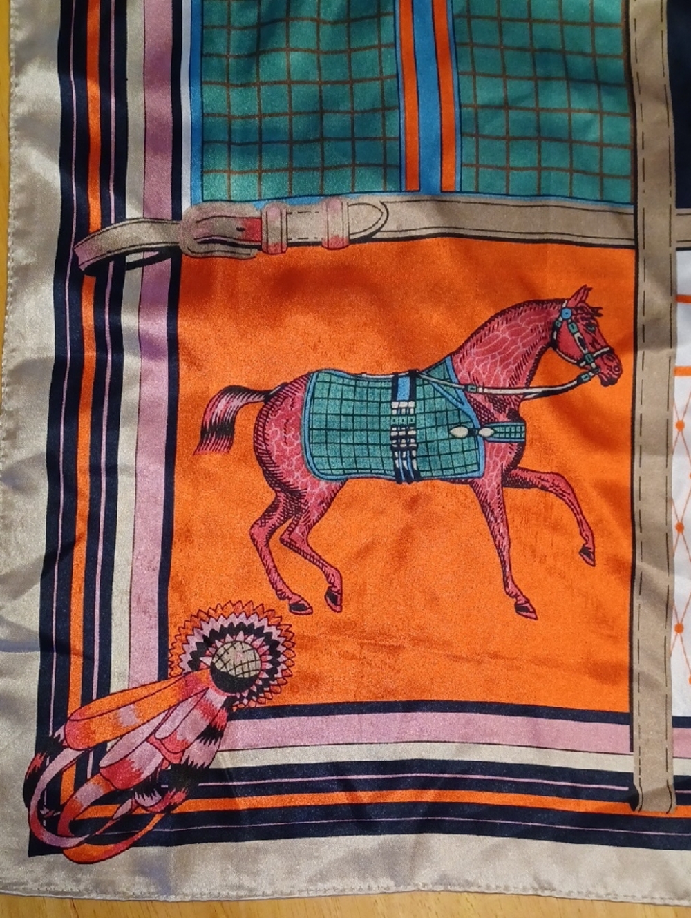 Equestrian Patchwork 90x90cm Polyester Scarf in Bright Multi Colors - Picture 9 of 16